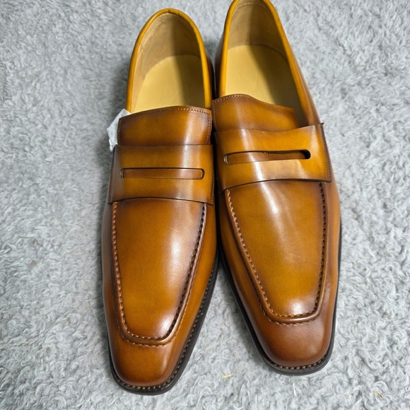 Maison Forte Seneca Cognac Burnished Leather Penny Loafers Square Toe Men 13 NEW main image 7